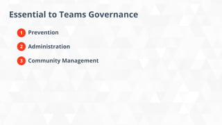 Essential to Teams Governance
Prevention
Administration
Community Management
1
2
3
 