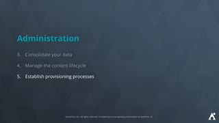 Administration
3. Consolidate your data
4. Manage the content lifecycle
5. Establish provisioning processes
 
