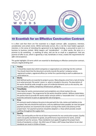 10 Essentials For An Effective Construction Contract | PDF