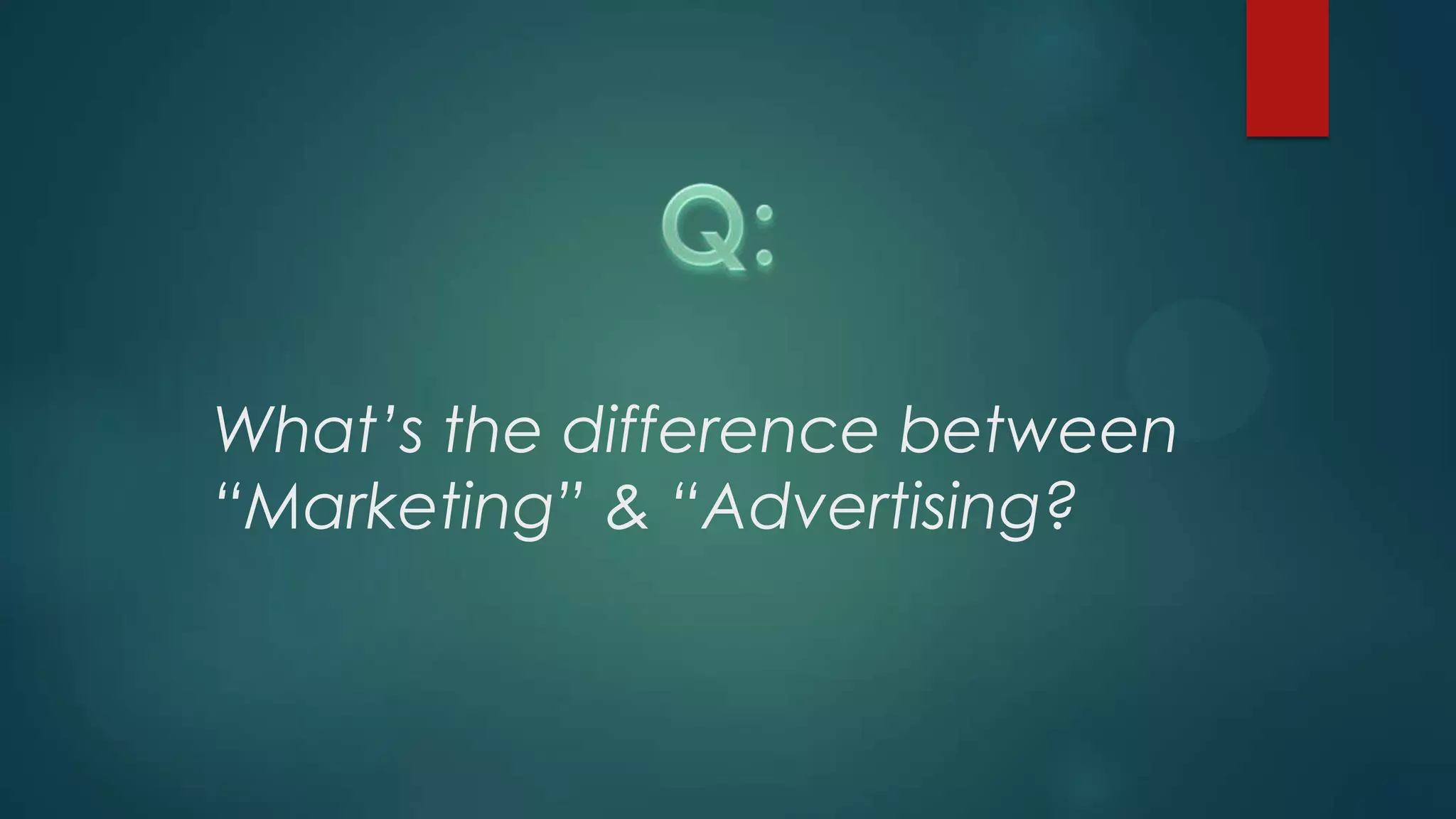 What’s the difference between
“Marketing” & “Advertising?
 