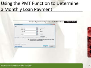 Using the PMT Function to Determine
a Monthly Loan Payment
New Perspectives on Microsoft Office Excel 2007 27
 