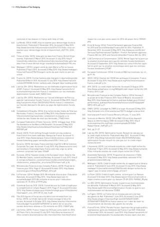 118 • Fifty Shades of Tax Dodging
convicted-of-tax-evasion-in-france-with-help-of-hsbc
442.	 Le Monde. (2014). HSBC mise en examen pour démarchage illicite et
blanchiment. Published 21 November 2014. Accessed 22 May 2015:
http://www.lemonde.fr/economie/article/2014/11/21/hsbc-mise-en-
examen-pour-demarchage-illicite-et-blanchiment_4527192_3234.
html
443.	 Times of India. (2015). India gets tax data from France, British Virgin
Islands. Published 21 March 2015. Accessed 13 July 2015: http://
timesofindia.indiatimes.com/business/india-business/India-gets-tax-
data-from-France-British-Virgin-Islands/articleshow/46641195.cms
444.	 Médiapart. (2015). L’argent caché de Jean-Marie Le Pen en Suisse.
Published 27 April 2015. Accessed 22 May 2015: http://www.mediapart.
fr/journal/france/270415/largent-cache-de-jean-marie-le-pen-en-
suisse
445.	 France 24. (2015). Former Sarkozy aide charged in Libya funding probe.
Published 8 March 2015. Accessed 13 July 2015: http://www.france24.
com/en/20150308-former-sarkozy-aide-charged-libya-funding-probe
446.	 L’œil du 20h. (2014). Révélations sur les méthodes d’optimisation fiscal
d’EDF, France 2. Accessed 22 May 2015: http://www.francetvinfo.fr/
economie/entreprises/info-france-2-revelations-sur-les-methodes-
doptimisation-fiscale-dedf_768541.html
447.	 L’œil du 20h. (2015). Révélations sur l’escale d’Aéroport de Paris au
pays de l’optimisation fiscale, France 2. Accessed 22 May 2015: http://
blog.francetvinfo.fr/oeil-20h/2015/02/19/info-france-2-revelations-
sur-lescale-daeroports-de-paris-au-pays-de-loptimisation-fiscale.
html
448.	 Complément d’Enquête. (2014). A la recherche des filiales de Total aux
Bermudes, France 2. Accessed 22 May 2015: http://www.francetvinfo.
fr/economie/entreprises/video-complement-d-enquete-a-la-
recherche-des-filiales-de-total-aux-bermudes_775823.html
449.	 European Federation of Public Services. (2015). Unhappy meal: €1bn
Tax Avoidance on the Menu at McDonald’s. Accessed 22 May 2015:
http://www.notaxfraud.eu/sites/default/files/reports/FINAL%20
REPORT.pdf
450.	 Vicard. (2015). Profit shifting through transfer pricing: evidence
from French firm level trade data, Banque de France. Accessed 13
July 2015: https://www.banque-france.fr/en/economics-statistics/
research/working-paper-series/document/555-1.html, p.21.
451.	 Euractiv. (2015). Germany, France and Italy Urge EU to Write Common
Corporate Tax Laws. Accessed 13 July 2015: http://www.euractiv.com/
sections/euro-finance/germany-france-and-italy-urge-eu-write-
common-corporate-tax-laws-310489
452.	 Eurostat. (2014). Taxation trends in the European Union: Data for the
EU Member States, Iceland and Norway. Accessed 13 July 2015: http://
ec.europa.eu/taxation_customs/resources/documents/taxation/gen_
info/economic_analysis/tax_structures/2014/report.pdf, p.36.
453.	 Ministère des Finances et des Comptes Publics. (2015). Projet de loi
finances pour 2016. Page 47. Accessed 8 October 2015: http://www.
economie.gouv.fr/files/files/PDF/plf_2016.pdf
454.	 Le Parisien. (2014). Budget 2015: 88 milliards d’euros pour l’Education
Nationale. Accessed 22 May 2015: http://www.leparisien.fr/
actualite/budget-2015-88-milliards-d-euros-pour-l-education-
nationale-01-10-2014-4179795.php
455.	 Comité de Suivi du CICE. (2015). Comité de suivi du Crédit d’impôt pour
la compétitivité et l’emploi Rapport 2015. Page 27. Accessed 8 October
2015: http://www.strategie.gouv.fr/sites/strategie.gouv.fr/files/atoms/
files/rapport_cice_2015-09-22_bat_0.pdf
456.	 The 2015 figures of Social security deficit are retrieved from Les
Echos. (2015). La timide reprise de l’emploi soulage la Sécurité
sociale. Accessed 16 October 2015: http://www.lesechos.fr/economie-
france/budget-fiscalite/021349505702-le-deficit-de-la-securite-
sociale-desormais-attendu-a-124-milliards-en-2015-1158497.php
457.	 Les Echos. (2015). France: Impact du CICE pas connu avant mi-2016,
dit Pisani-Ferry. Accessed 13 July 2015: http://bourse.lesechos.fr/
infos-conseils-boursiers/actus-des-marches/infos-marches/france-
impact-du-cice-pas-connu-avant-mi-2016-dit-pisani-ferry-1059451.
php
458.	 Ernst & Young. (2014). French Parliament approves Finance Bill
for 2015 and Second Amended Finance Bill for 2014. Published 19
December 2015. Accessed 22 May 2015: http://www.ey.com/GL/en/
Services/Tax/International-Tax/Alert--French-Parliament-approves-
Finance-Bill-for-2015-and-Second-Amended-Finance-Bill-for-2014
459.	 LSA Commerce et Consommation. (2015). Michel Sapin fait le point sur
la situation économique alors que les rentrées fiscales bondissent.
Accessed 23 September 2015: http://www.lsa-conso.fr/michel-sapin-
fait-le-point-sur-la-situation-economique-alors-que-les-rentrees-
fiscales-bondissent,219387
460.	 European Commission. (2014). A study on R&D tax incentives, op. cit.,
pp.91-94.
461.	 OECD. (2014). Examen de l’OCDE des politiques d’innovation: France.
Accessed 13 July 2015: http://www.oecd.org/fr/sti/inno/innovation-
france-ocde.pdf, p.24.
462.	 AFII. (2013). Le credit impôt recherche. Accessed 23 August 2015:
http://www.ambafrance-nl.org/IMG/pdf/credit-impot-recherche-CIR-
France-2013-2.pdf
463.	 Ministère des Finances et des Comptes Publics. (2014). Annexe II
au projet de loi des Finances 2015: Voies et Moyens. Accessed 22
May 2015: http://www.performance-publique.budget.gouv.fr/sites/
performance_publique/files/farandole/ressources/2014/pap/pdf/
VMT2-2014.pdf, p.21.
464.	 CNRS. (2015). Le budget du CNRS à la loupe. Accessed 22 May 2015:
http://intranet.cnrs.fr/intranet/actus/150115-budget-science.html
465.	 Interview with French Finance Ministry officials, 11 June 2015.
466.	 Sciences en Marche. (2015). CIR et R&D: Efficacité du dispositif
depuis la réforme depuis 2008. Accessed 22 May 2015: http://
sciencesenmarche.org/fr/wp-content/uploads/2015/04/
RapportSenat_SeM.pdf, p.21.
467.	 Ibid., pp.21-27.
468.	 L’œil du 20h. (2015). Optimisation fiscale: Renault ne cale pas sur
le crédit impôt recherche. Published 6 May 2015. Accessed 22 May
22 2015: http://blog.francetvinfo.fr/oeil-20h/2015/05/06/video-
optimisation-fiscale-renault-ne-cale-pas-sur-le-credit-impot-
recherche.html
469.	 L’Humanité. (2015). Les milliards envolés du crédit impôt recherche.
Published 17 April 2015. Accessed 22 May 2015: http://www.humanite.
fr/les-milliards-envoles-du-credit-impot-recherche-571624
470.	 Assemblée Nationale. (2015). Proposition de résolution n°2606.
Accessed 22 May 2015: http://www.assemblee-nationale.fr/14/
propositions/pion2606.asp
471.	 Médiapart. (2015). Crédit d’impôt recherche: le rapport que le Sénat a
enterré. Published 23 June 2015. Accessed 13 July 2015: http://www.
mediapart.fr/journal/economie/230615/credit-dimpot-recherche-le-
rapport-que-le-senat-enterre?page_article=1
472.	 Le Point. (2015). Crédit d’impôt cinéma : victoire pour Luc Besson.
Accessed 12 October 2015: http://www.lepoint.fr/economie/credit-d-
impot-cinema-victoire-pour-luc-besson-29-09-2015-1969060_28.php
473.	 Le JDD. (2015). Optimisation fiscale: la guerre aux multinationales
est déclarée. Published 15 March 2015. Accessed 22 May 2015:
http://www.lejdd.fr/Economie/Optimisation-fiscale-la-guerre-aux-
multinationales-est-declaree-722802
474.	 Le Figaro. (2015). La France fait un nouveau pas vers une taxe
des géants du Net. Published 1 June 2015. Accessed 2 June 2015:
http://www.lefigaro.fr/secteur/high-tech/2015/06/01/32001-
20150601ARTFIG00298-la-france-avance-sur-l-idee-de-taxer-la-
consommation-de-donnees-des-geants-du-net.php
475.	 FranceTV Info. (2014). Paradis fiscaux: Sapin veut des groupes publics
‘exemplaires’ après les révélations de France 2 sur EDF. Published
10 December 2014. Accessed 2 June 2015: http://www.francetvinfo.fr/
economie/impots/paradis-fiscaux/paradis-fiscaux-sapin-veut-des-
 