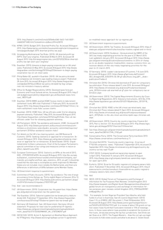 138 • Fifty Shades of Tax Dodging
2015: http://www.ft.com/intl/cms/s/0/0e8ce3d0-1b63-11e5-8201-
cbdb03d71480.html?siteedition=uk#axzz3ftmzDEF8
1134.	 KPMG. (2015). Budget 2015: Diverted Profits Tax. Accessed 28 August
2015: http://www.kpmg.com/uk/en/issuesandinsights/articlespublica-
tions/pages/budget-2015-diverted-profits-tax.aspx
1135.	 Strategizing Multinational Tax Risks. (2015). UK diverted profit tax
(DPT): Start your engines. Published 30 March 2015. Accessed 28
August 2015: http://strategizingtaxrisks.com/2015/03/30/uk-diverted-
profits-tax-dpt-start-your-engines/
1136.	 Guardian. (2015). Amazon to begin paying corporate tax on UK retail
sales. Published 23 May 2015. Accessed 28 August 2015: http://www.
theguardian.com/technology/2015/may/23/amazon-to-begin-paying-
corporation-tax-on-uk-retail-sales
1137.	 Philip Baker QC, quoted in Guardian. (2015). UK tax policy dictated
by companies not ministers says leading treasury expert. Published
28 June 2015. Accessed 28 August 2015: http://www.theguardian.
com/global/2015/jun/28/uk-tax-policy-dictated-by-big-compa-
nies-not-ministers-treasury-adviser
1138.	 Office for Budget Responsibility. (2015). Devolved taxes forecast.
Economic and Fiscal Outlook series, Accessed 28 August 2015: http://
cdn.budgetresponsibility.independent.gov.uk/Devolved-taxes-fore-
cast_180315.pdf
1139.	 Guardian. (2015) HMRC pushed HSBC Suisse clients to take lenient
settlement route, MPs told. Published 11 February 2015. Accessed 28
August 2015: http://www.theguardian.com/news/2015/feb/11/hmrc-le-
nient-settlement-route-hsbc-suisse-clients
1140.	 Guardian. (2015). HSBC files: UK tax officials under fire for allowing
payment amnesty. Published 1 May 2015. Accessed 28 August 2015:
http://www.theguardian.com/news/2015/may/01/hsbc-files-uk-tax-
officials-under-fire-for-allowing-payment-amnesty
1141.	 UK Parliament. (2015). Tax avoidance and evasion: HSBC. Accessed 28
August 2015; http://www.parliament.uk/business/committees/com-
mittees-a-z/commons-select/public-accounts-committee/inquiries/
parliament-2010/tax-avoidance-evasion-hsbc/
1142.	 For details on the UK’s tax clearing system, see HM Revenue &
Customs. (2015). Seeking clearance or approval for a transaction. Ac-
cessed 28 August 2015: https://www.gov.uk/guidance/seeking-clear-
ance-or-approval-for-a-transaction; & David Gauke. (2015). Unpub-
lished letter to Alain Lamassoure, Chair of the European Parliament’s
special committee on tax rulings and measures similar in nature or
effect, dated 8 June 2015.
1143.	 European Commission. (2014). Statistics on APAs at the end of 2013,
DOC: JTPF/007/2014/EN. Accessed 28 August 2015: http://ec.europa.
eu/taxation_customs/resources/documents/taxation/company_tax/
transfer_pricing/forum/final_apa_statistics_2013_en.pdf. It should be
noted that the overview is incomplete as some important EU Member
States are not included, most notably the Netherlands, and there are
differences in definitions of APAs between some Member States.
1144.	 UK Government response to questionnaire
1145.	 Committee of Public Accounts. (2015). Tax avoidance: The role of large
accountancy firms (follow-up. Thirty-eighth Report of Session 2014-15.
Accessed 28 August 2015: http://www.publications.parliament.uk/pa/
cm201415/cmselect/cmpubacc/1057/1057.pdf
1146.	 Ibid – see recommendation 3.
1147.	 UK Government. (2015). Corporation tax: the patent box: https://www.
gov.uk/guidance/corporation-tax-the-patent-box
1148.	 The Guardian. (2014). Osborne’s patent box tax break policy likely to
divide G20. Published 17 September 2014: http://www.theguardian.
com/business/2014/sep/17/osborne-patent-box-tax-break-g20
1149.	 Germany-UK Statement. See: UK Government. Germany-UK joint
statement: Proposals for new rules for preferential IP regimes:
https://www.gov.uk/government/uploads/system/uploads/attach-
ment_data/file/373135/GERMANY_UK_STATEMENT.pdf
1150.	 OECD/ G20. (2015). Action 5: Agreement on Modified Nexus Approach
for IP Regimes: http://www.oecd.org/ctp/beps-action-5-agreement-
on-modified-nexus-approach-for-ip-regimes.pdf
1151.	 UK Government response to questionnaire.
1152.	 UK Government. (2015). Tax Treaties. Accessed 28 August 2015: https://
www.gov.uk/government/collections/tax-treaties-signed-and-in-force
1153.	 UK Government. (2015). Guidance – Announcement by HMRC of the
UK’s tax treaty negotiating priorities for the year to 31 March 2015.
Last updated 6 January 2015. Accessed 28 August 2015: https://www.
gov.uk/government/publications/announcements-in-2014-of-chang-
es-to-uk-double-taxatation-treaties/4hm-revenue-customs-hmrc-an-
nounces-details-of-the-uks-treaty-negotiating-priorities-for-the-
year-to-31-march-2015
1154.	 G7 Germany. (2015). Leader’s declaration G7 summit, 7-8 June 2015.
Accessed 28 August 2015: https://www.g7germany.de/Content/
DE/_Anlagen/G8_G20/2015-06-08-g7-abschluss-eng.pdf?__blob=-
publicationFile&v=5
1155.	 Christian Aid. (2015). Christian Aid alarmed at G7 plan for compulsory
tax arbitration. Press release dated 9 June 2015. Accessed 28 August
2015: http://www.christianaid.org.uk/pressoffice/pressreleases/
june_2015/christian-aid-alarmed-at-g7-plan-for-compulsory-tax-ar-
bitration.aspx
1156.	 UK Government. (2013). The Capital Requirements (Country-by-Coun-
try Reporting) Regulations 2013, Statutory Instruments, 2013 No.3118:
http://www.legislation.gov.uk/uksi/2013/3118/pdfs/uksi_20133118_
en.pdf
1157.	 Christian Aid. (2015). HSBC is the UK’s most secretive bank, says
Christian Aid. Press release dated 21 April 2015. Accessed 28 August
2015: http://www.christianaid.org.uk/pressoffice/pressreleases/
april_2015/hsbc-is-the-uks-most-secretive-bank-says-christian-aid.
aspx
1158.	 UK Government. (2015). Country-by-country reporting, Finance Act
2015, Part 4, Section 122. Accessed 28 August 2015: http://www.legis-
lation.gov.uk/ukpga/2015/11/section/122/enacted
1159.	 See https://www.gov.uk/government/uploads/system/uploads/attach-
ment_data/file/385161/TIIN_2150.pdf
1160.	 Conservative Party. (2015). The Conservative Party manifesto 2015:
https://www.conservatives.com/manifesto p.11.
1161.	 Christian Aid (2015): “Country by country reporting – A survey of
FTSE100 companies’ views”. Published 7 September 2015, Accessed 25
September 2015: http://www.christianaid.org.uk/images/country-by-
country-survey-sept-15.pdf
1162.	 STEP. (2015). Company beneficial ownership register to open
in April 2016. Published 15 January 2015. Accessed 28 August
2015: http://www.step.org/company-beneficial-ownership-regis-
ter-open-april-2016
1163.	 EurActiv. (2014). Drive for EU public registers of company owners falls
short. Published 17 December 2014. Accessed 28 August 2015: http://
www.euractiv.com/sections/euro-finance/drive-eu-public-registers-
company-owners-falls-short-310901
1164.	 Ibid.
1165.	 OECD. (2013). Global Forum on Transparency and Exchange of
Information for Tax Purposes Peer Reviews: United Kingdom 2013:
http://www.keepeek.com/Digital-Asset-Management/oecd/taxation/
global-forum-on-transparency-and-exchange-of-information-for-
tax-purposes-peer-reviews-united-kingdom-2013_9789264205987-
en#page38 p.37.
1166.	 For example, former Nigerian President Sani Abacha, who held
funds in a trust in Guernsey. See US Justice Department. (2013).
Case 1:13-cv-018832-JDP, Document 1, Filed 18 November 2013.
Accessed 28 August 2015: http://www.justice.gov/iso/opa/resourc-
es/765201435135920471922.pdf. In a review of about 150 grand corrup-
tion cases it was found that trusts were involved in 15% of investiga-
tions. In those cases where it was possible to establish the location of
the trusts, Jersey was among the top four jurisdictions. See Emile van
der Does et al. (2011). The Puppet Masters – How the corrupt use legal
structures to hide stolen assets and what to do about it. Stolen Asset
 