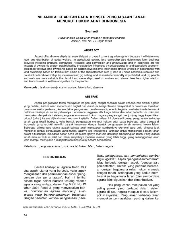 Kearifan Hukum Adat Terhadap Penguasaan Agraria Kearifan Hukum Adat Terhadap Penguasaan Agraria