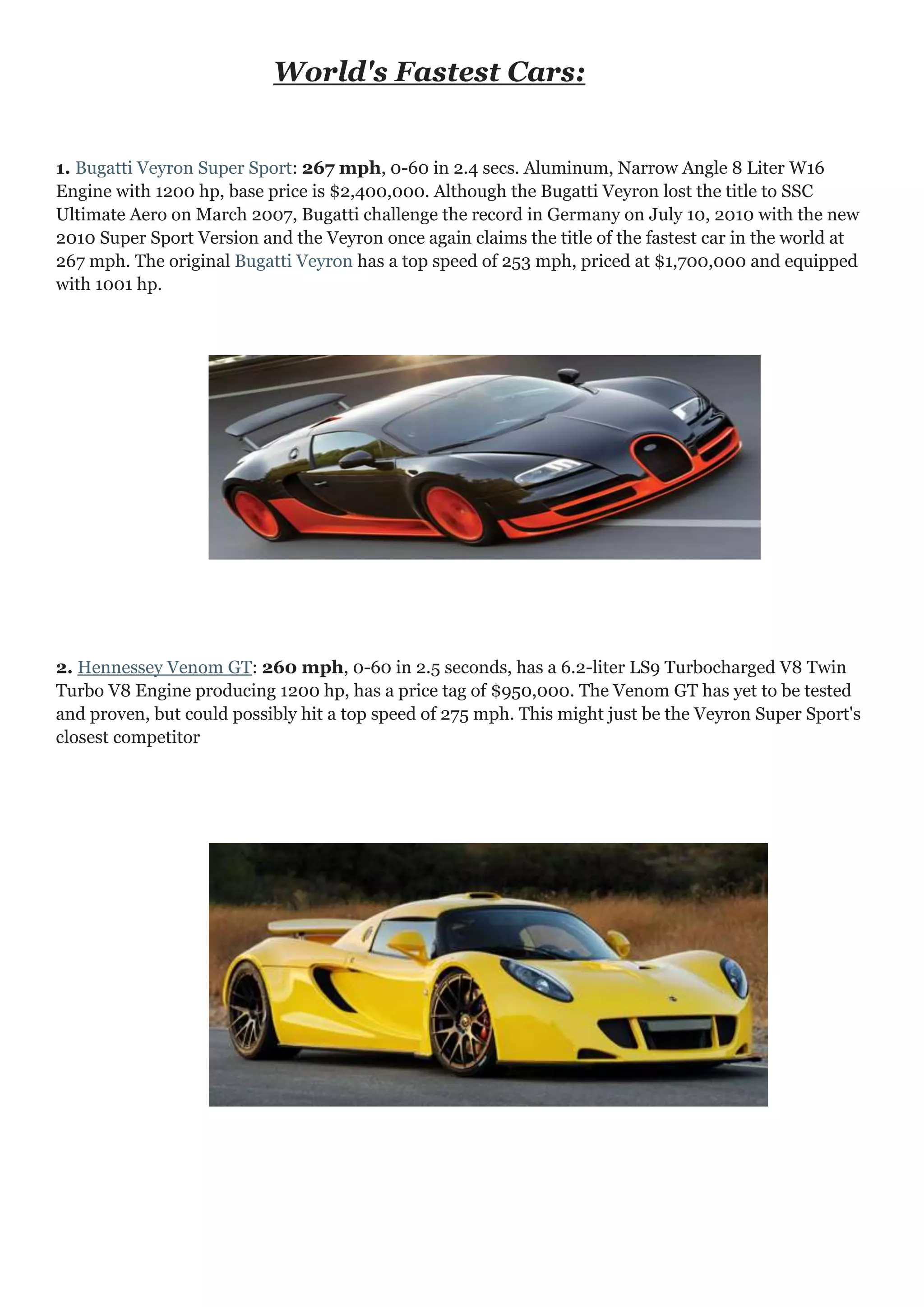 10 fastest cars of the world | DOCX