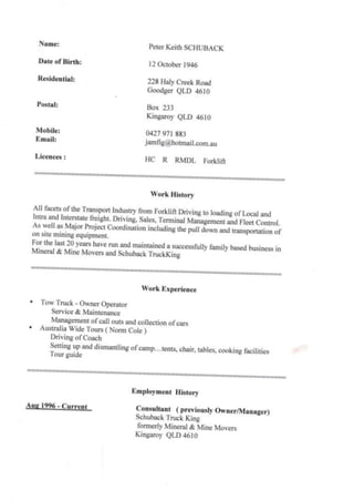 Resume Peter Keith Schuback 2 - 2 - 2017