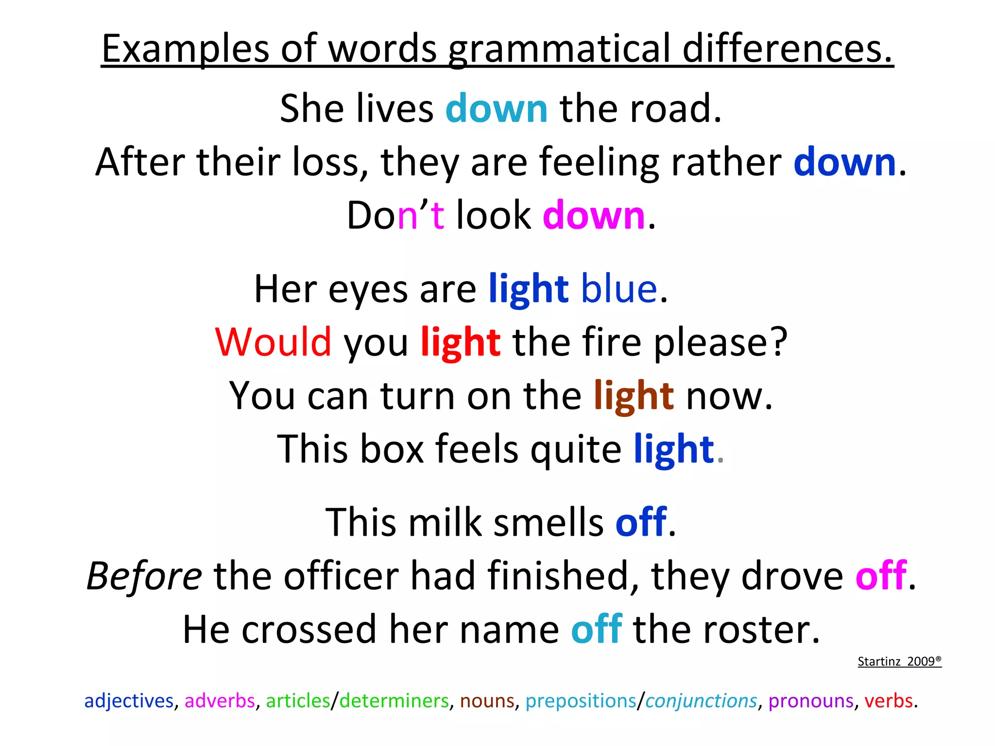 Examples of words grammatical differences # | PPT