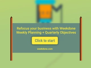 Refocus your business with Weekdone
Weekly Planning + Quarterly Objectives
weekdone.com
Click to start
 