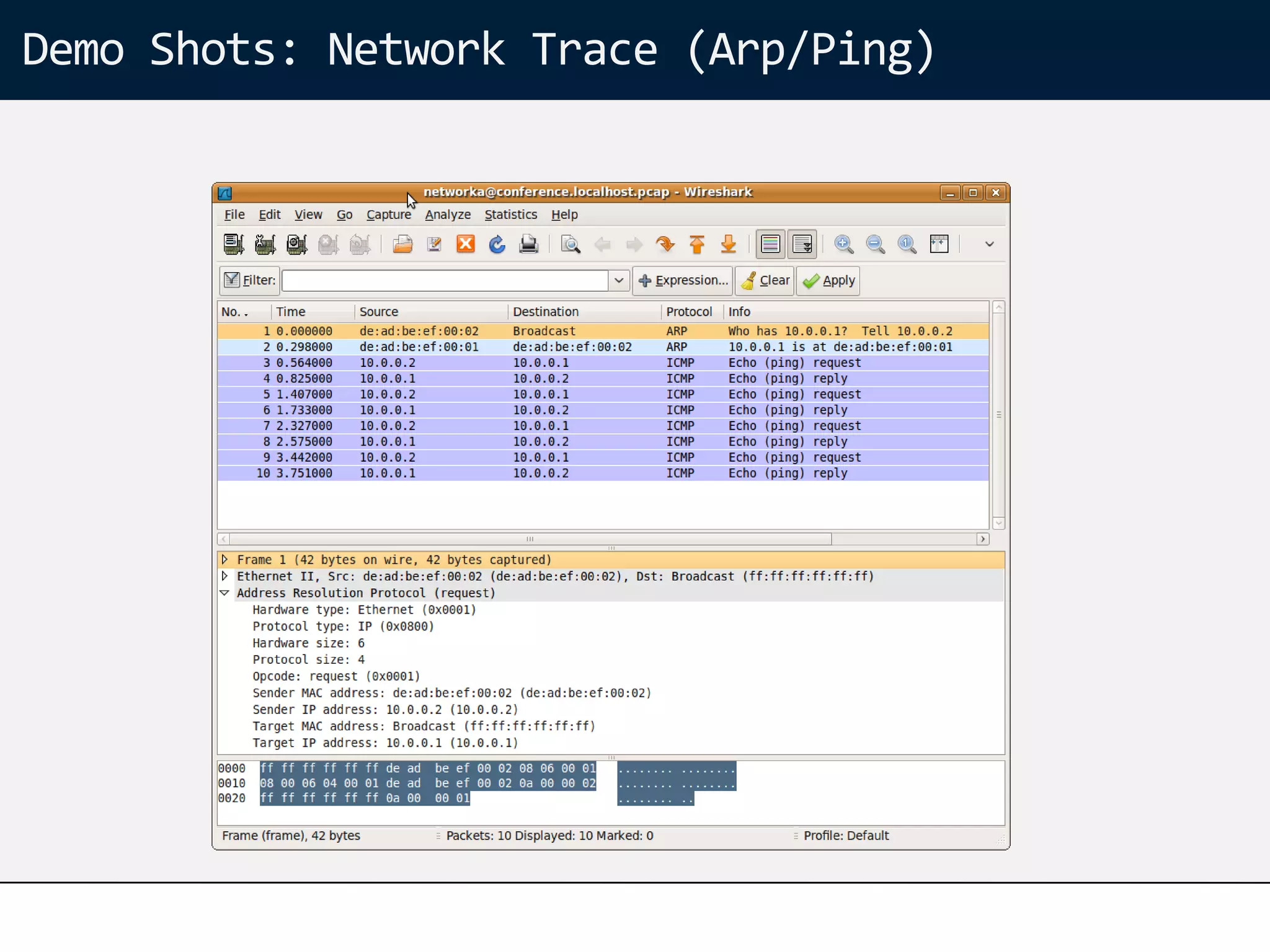 Demo Shots: Network Trace (Arp/Ping)
 