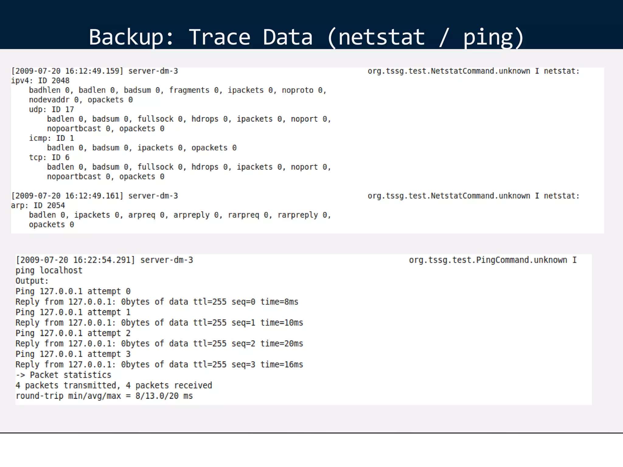 Backup: Trace Data (netstat / ping)
 