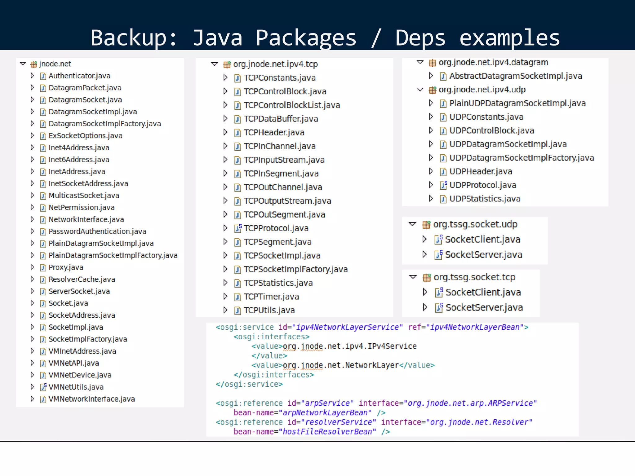Backup: Java Packages / Deps examples
 