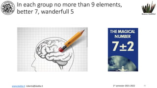 1st semester 2021-2022
www.dadda.it roberto@dadda.it
In each group no more than 9 elements,
better 7, wanderfull 5
38
 