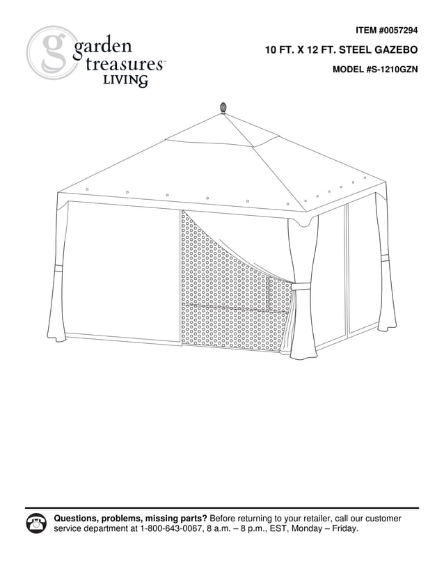 10 ft. x 12 ft. steel gazebo assembly & instructions manuals