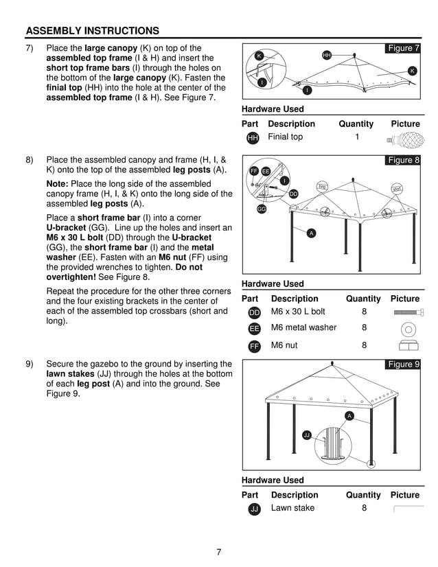 10 ft. x 12 ft. steel gazebo assembly & instructions manuals