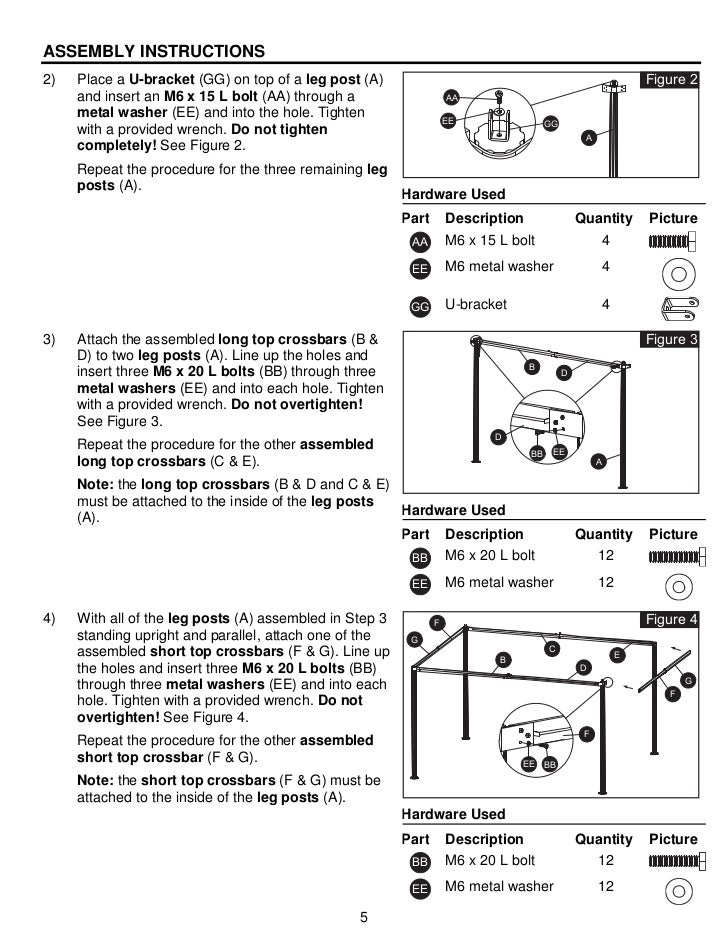 10 ft. x 12 ft. steel gazebo assembly & instructions manuals