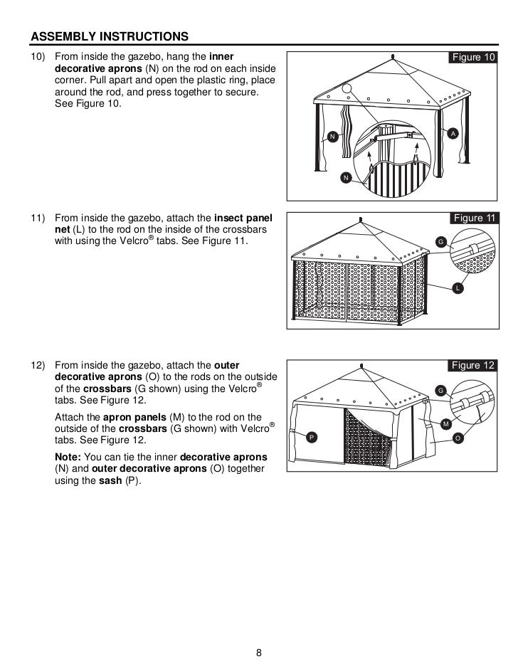 10 ft. x 12 ft. steel gazebo assembly & instructions manuals
