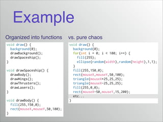 Example
Organized into functions
vs. pure chaos