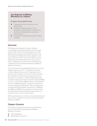 Chapter 10: Sea Disposal of Military Munitions




          Sea Disposal of Military
          Munitions at a Glance

   ...