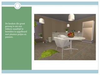 De keuken die groot genoeg is om een lekkere maaltijd te bereiden is opgefleurd met planten potjes en pannen. 