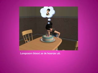 Langzaam blaast ze de kaarsjes uit.