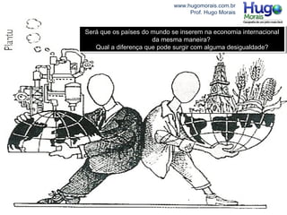 Será que os países do mundo se inserem na economia internacional
da mesma maneira?
Qual a diferença que pode surgir com alguma desigualdade?
Será que os países do mundo se inserem na economia internacional
da mesma maneira?
Qual a diferença que pode surgir com alguma desigualdade?
www.hugomorais.com.br
Prof. Hugo Morais
 