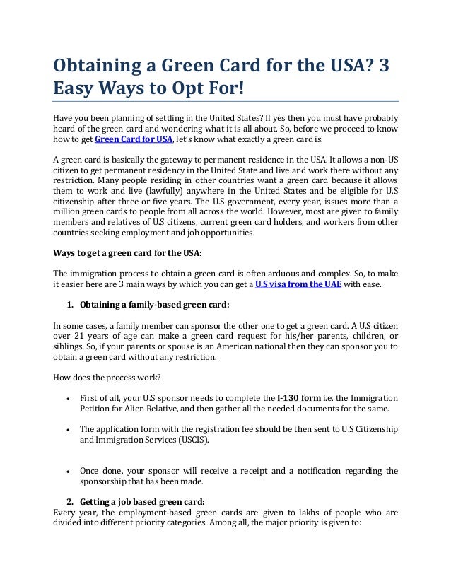 Obtaining A Green Card For The Usa 3 Easy Ways To Opt For