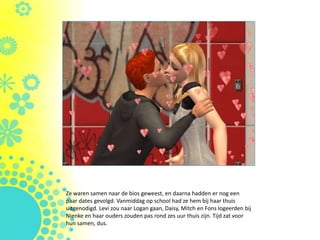 Ze waren samen naar de bios geweest, en daarna hadden er nog een
paar dates gevolgd. Vanmiddag op school had ze hem bij haar thuis
uitgenodigd. Levi zou naar Logan gaan, Daisy, Mitch en Fons logeerden bij
Nienke en haar ouders zouden pas rond zes uur thuis zijn. Tijd zat voor
hun samen, dus.
 