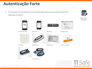 www.tisafe.com
Autenticação Forte
• O framework prevê suporte os principais dispositivos para autenticação forte
adotados no Brasil.
 