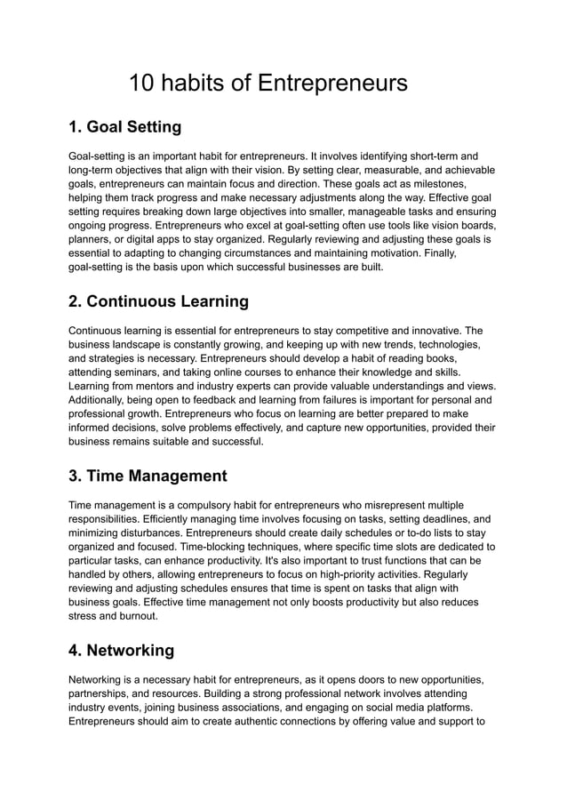 Habits Of Successful Entrepreneurs Pdf 10 habits of Entrepreneurs for Business.pdf