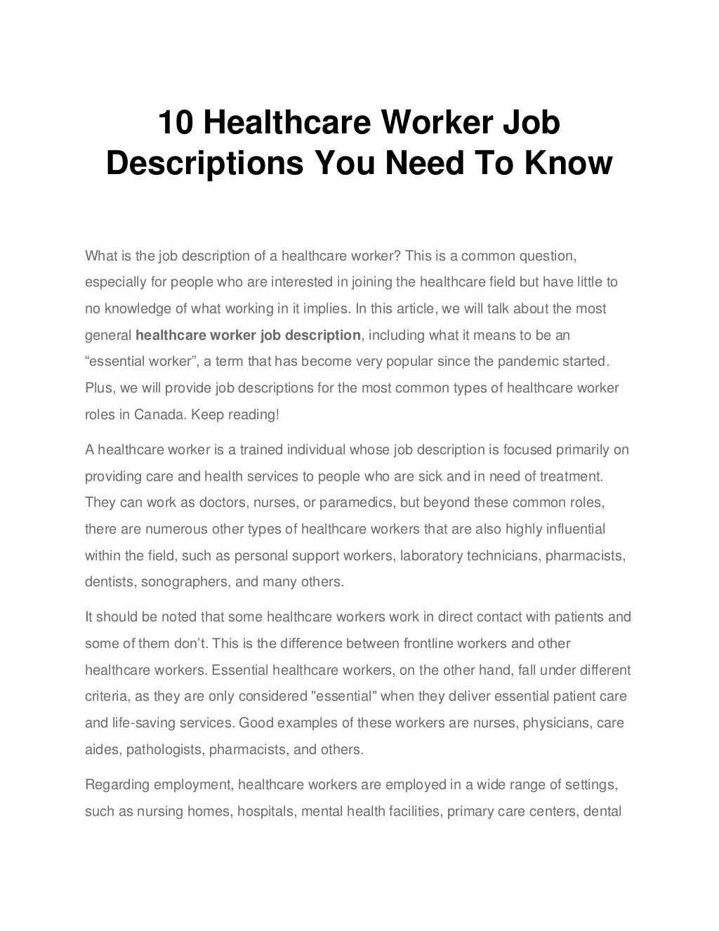 10 healthcare worker job descriptions you need to know