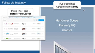 37
Follow Up Instantly
Invite The Team -
Before You Leave!
PDF Formatted
Agreement Instantly
 