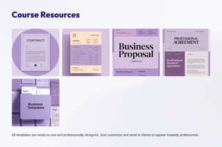 Course Resources
All templates are ready-to-use and professionally designed. Just customize and send to clients to appear instantly professional.
 