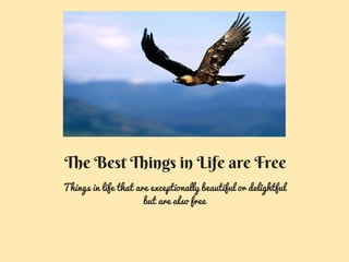 Things in life that are exceptionally beautiful or delightful
but are also free
The Best Things in Life are Free
 
