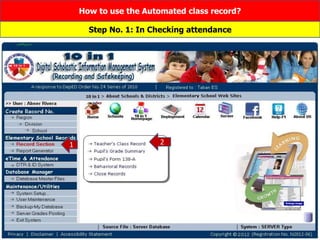 How to use the Automated class record?
Step No. 1: In Checking attendance
1 2
 