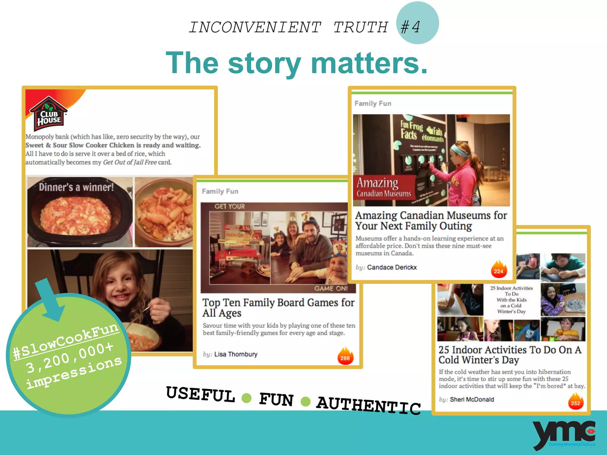 INCONVENIENT TRUTH #4
The story matters.
USEFUL FUN AUTHENTIC
#SlowCookFun
3,200,000+
impressions
 