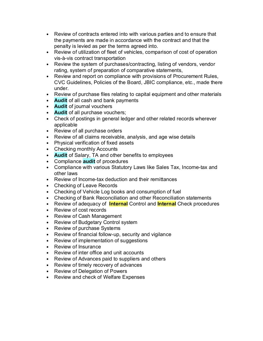 10 internal audit manual for construction companies