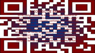 9. CODIGO DE BARRAS
Es un código basado en la representación mediante un
conjunto de líneas paralelas verticales de distinto grosor y
espaciado que en su conjunto contienen una determinada
información, es decir, las barras y espacios del código
representan pequeñas cadenas de caracteres. De este
modo, el código de barras permite reconocer rápidamente
un artículo de forma única, global y no ambigua en un punto
de la cadena logística y así poder realizar inventario o
consultar sus características asociadas. Actualmente, el
código de barras está implantado masivamente de forma
global.
 