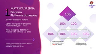 1
Siedmio miejscowa matryca
Opłata za wejście do programu
"Srebrna Matryca" – 103. $
Masz okazję kup dodatkowo
miejsca w t...