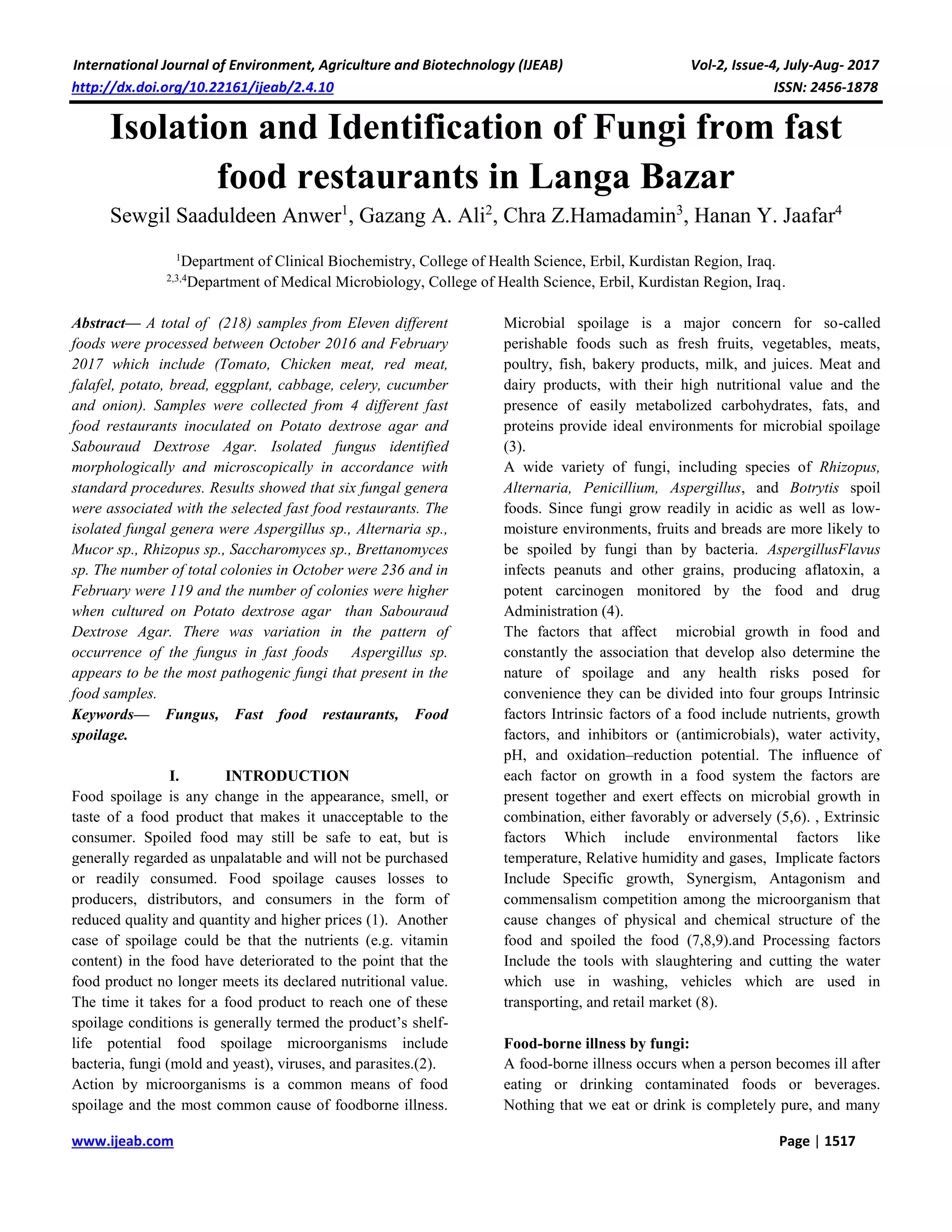 Isolation and Identification of Fungi from fast food restaurants in ...