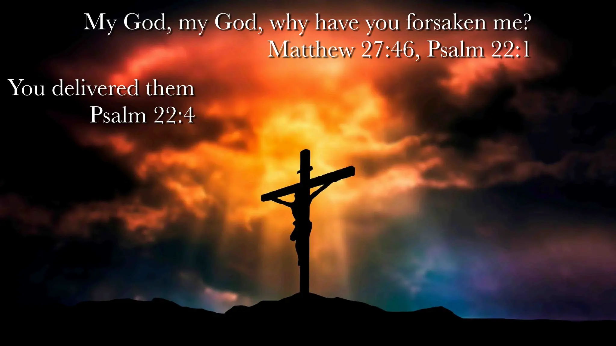 My God, my God, why have you forsaken me?
Matthew 27:46, Psalm 22:1
You delivered them
Psalm 22:4
 