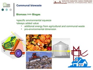 Biomass >>> Biogas specific environmental squeeze  always added  value additonal  energy from  agricultural and communal  waste  pro-environmental dimension Communal biow aste  