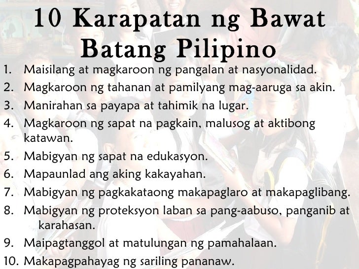 10 karapatan ng bawat batang pilipino