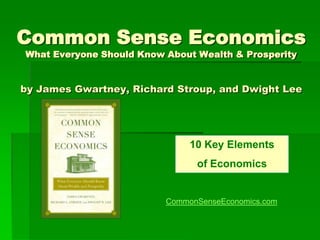 Common Sense Economics
What Everyone Should Know About Wealth & Prosperity


by James Gwartney, Richard Stroup, and Dwight Lee




                               10 Key Elements
                                of Economics


                          CommonSenseEconomics.com
 