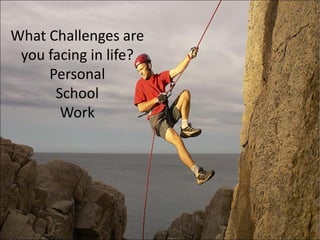 What Challenges are
you facing in life?
Personal
School
Work
 