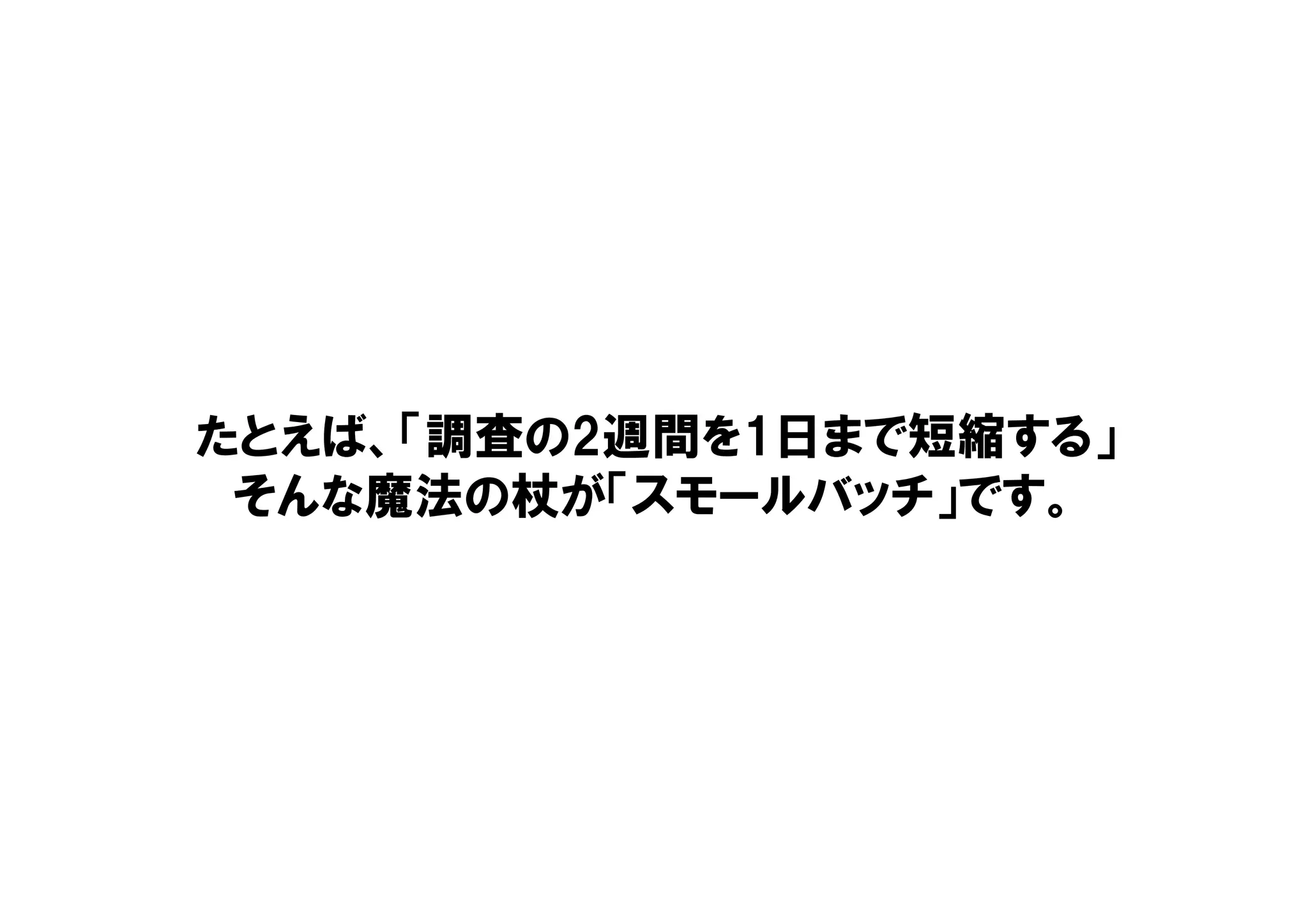たとえば、「調査の2週間を1日まで短縮する」
そんな魔法の杖が「スモールバッチ」です。
 