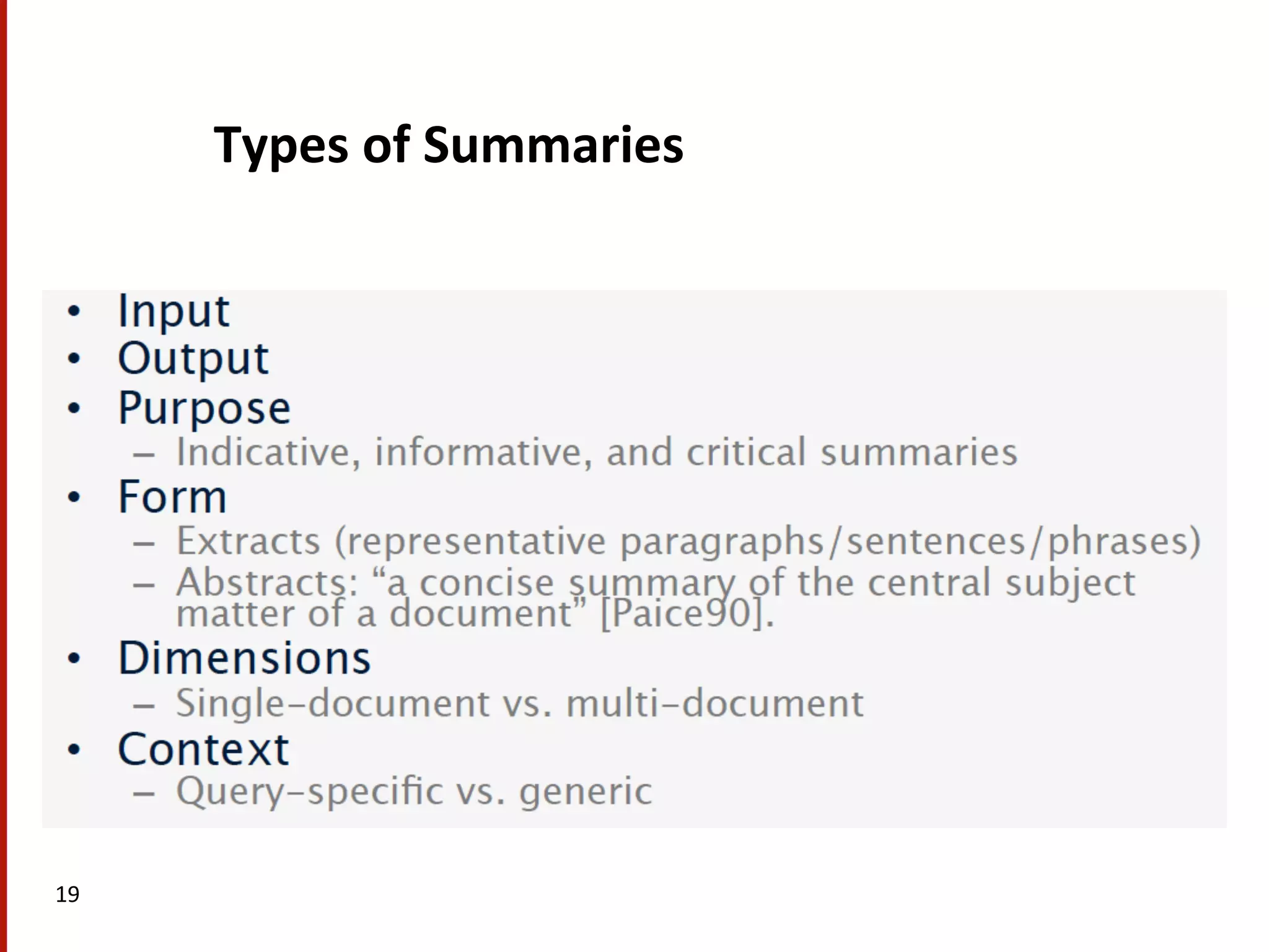 Types  of  Summaries   19   