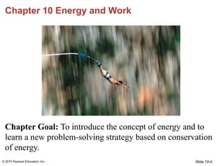 Slide 10-4
Chapter 10 Energy and Work
Chapter Goal: To introduce the concept of energy and to
learn a new problem-solving ...