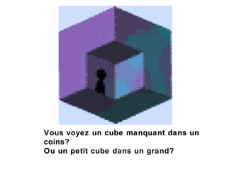 Vous voyez un cube manquant dans un coins? Ou un petit cube dans un grand? 