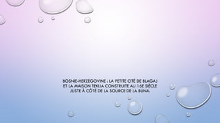BOSNIE-HERZÉGOVINE : LA PETITE CITÉ DE BLAGAJ
ET LA MAISON TEKIJA CONSTRUITE AU 16E SIÈCLE
JUSTE À CÔTÉ DE LA SOURCE DE LA BUNA.
 