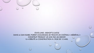 ETATS-UNIS : BISHOP'S CASTLE
DANS LA SAN ISABEL FOREST (COLORADO) SE TROUVE UN CHÂTEAU « MÉDIÉVAL »
CONSTRUIT PENDANT 40 ANS PAR JIM BISHOP.
IL A DÉBUTÉ LA CONSTRUCTION À L'ÂGE DE 15 ANS.
 